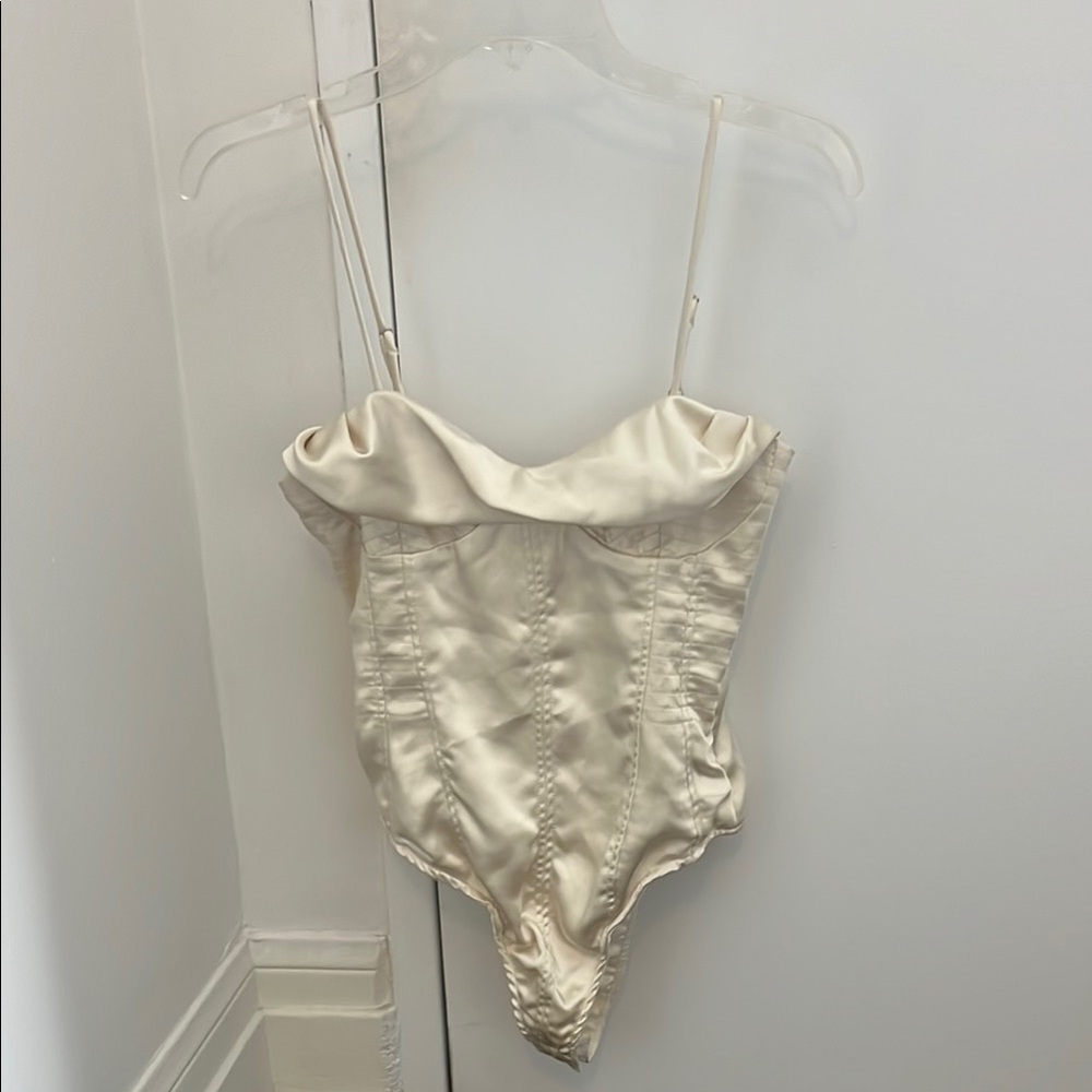 Zara Cream Bodysuit with Ruffled Neckline